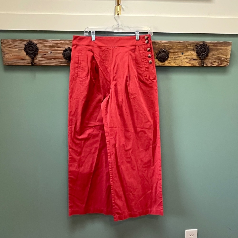 LOFT Red Wide Leg Sailor Pants High Rise Cotton Trousers 6 NEW